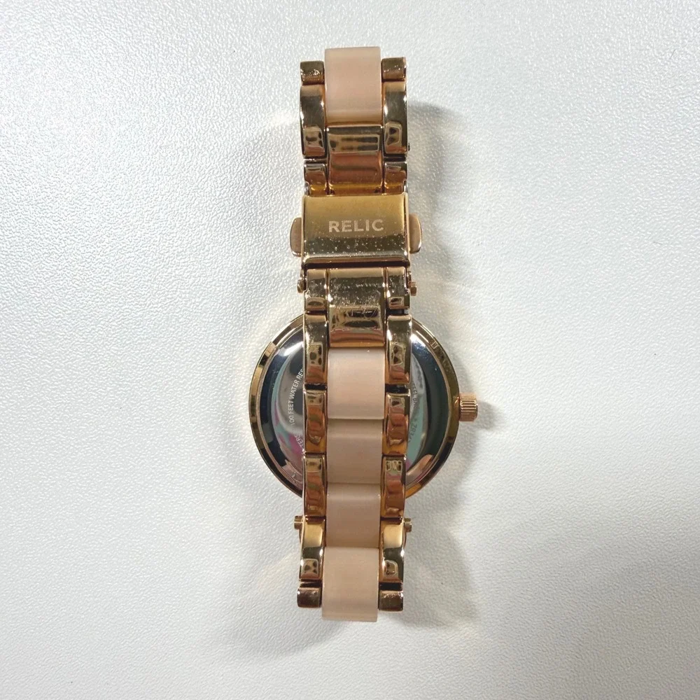 RELIC Rose Gold Tone Crystal Bezel Women Watch ZR34335 WORKS w/ New Battery Inc.